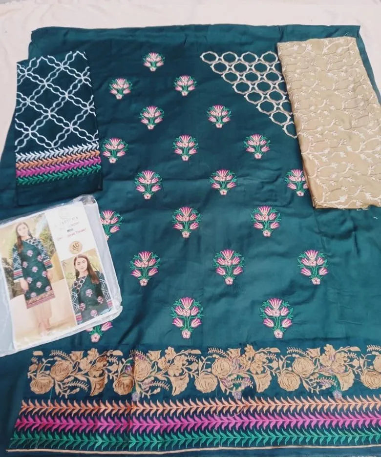 2 Pcs Women's Unstitched Embroidered Suit