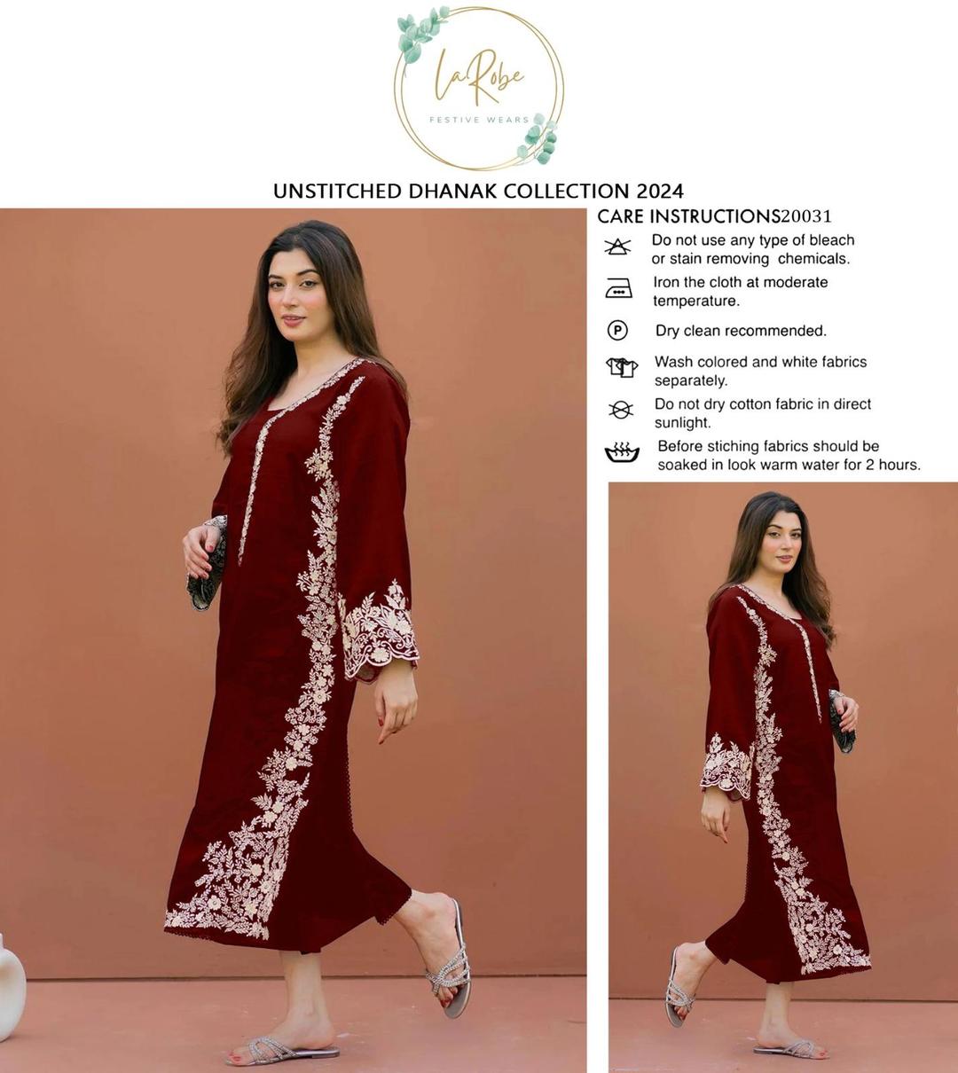 2 Pcs Women's Unstitched Embroidered Suit