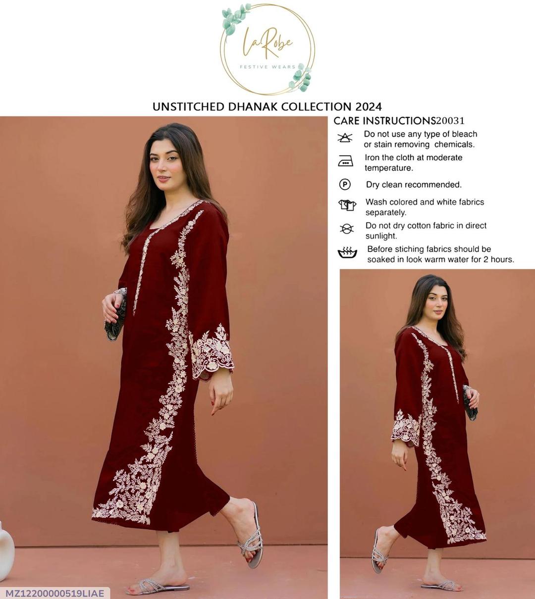 2 Pcs Women's Unstitched Embroidered Suit