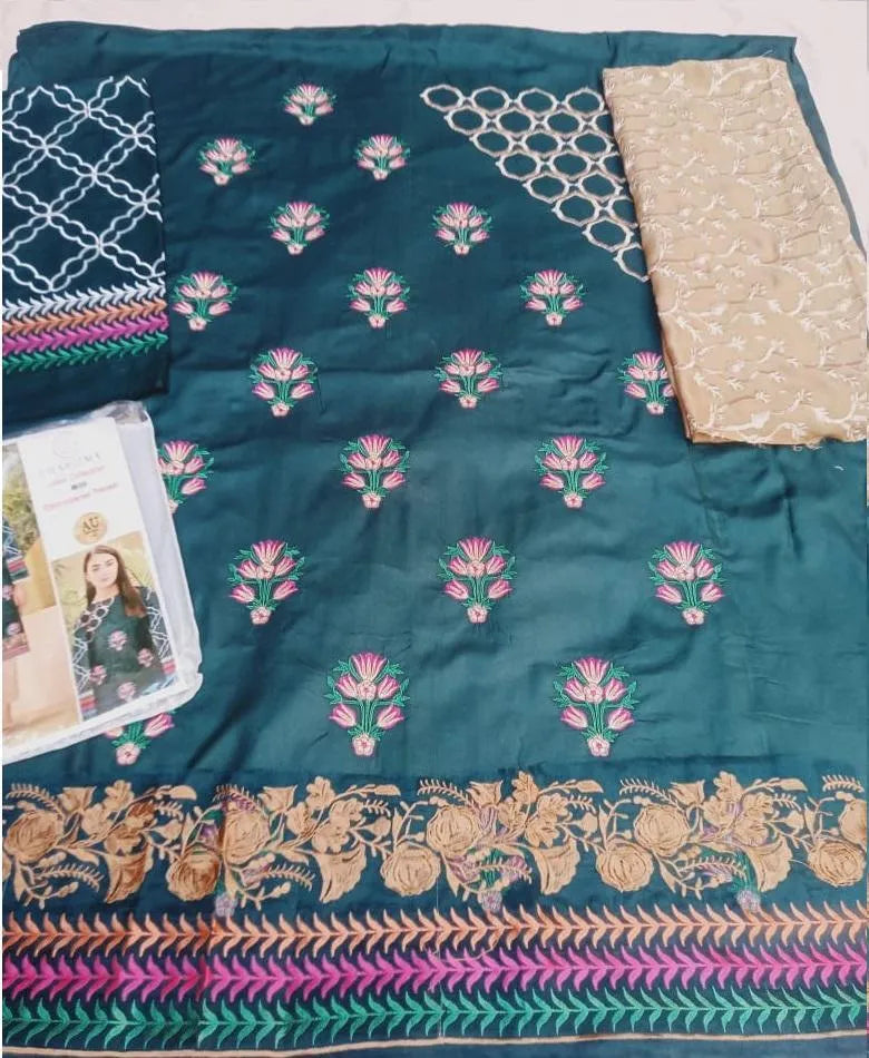 2 Pcs Women's Unstitched Embroidered Suit