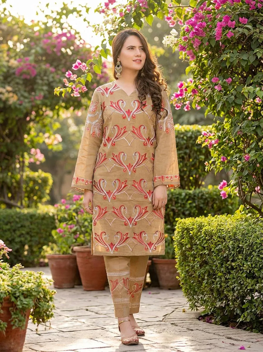 2 Pcs Women's Unstitched Embroidered Suit