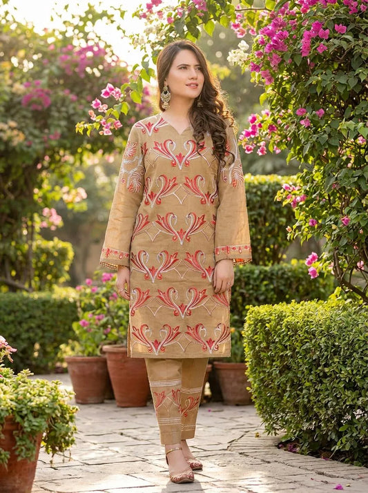 2 Pcs Women's Unstitched Embroidered Suit