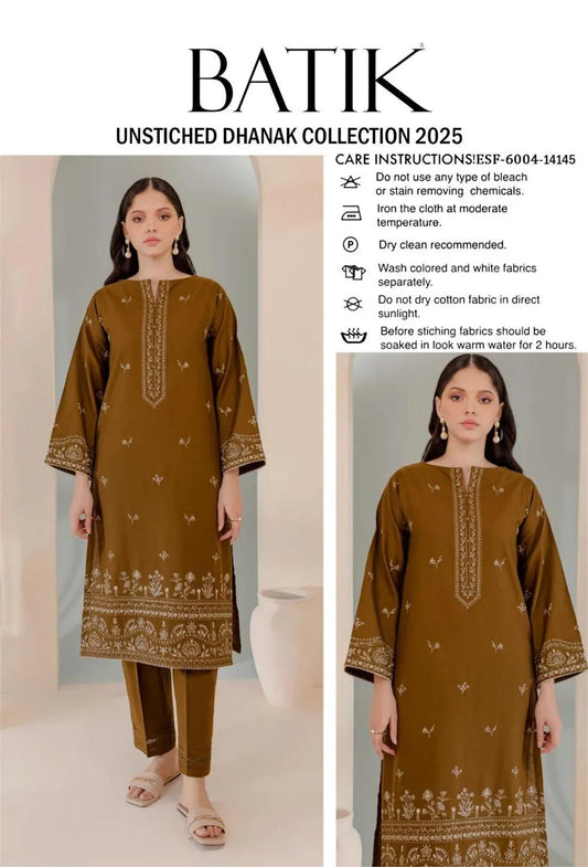 2 Pcs Women's Unstitched Embroidered Suit