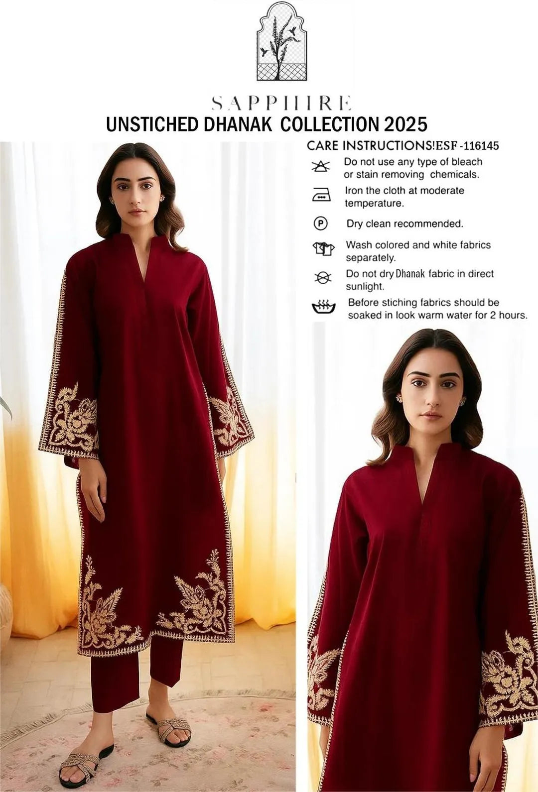 2 Pcs Women's Unstitched Embroidered Suit