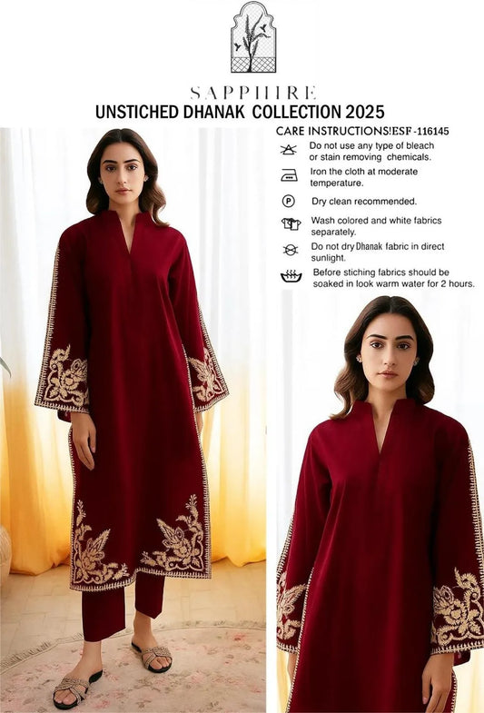 2 Pcs Women's Unstitched Embroidered Suit